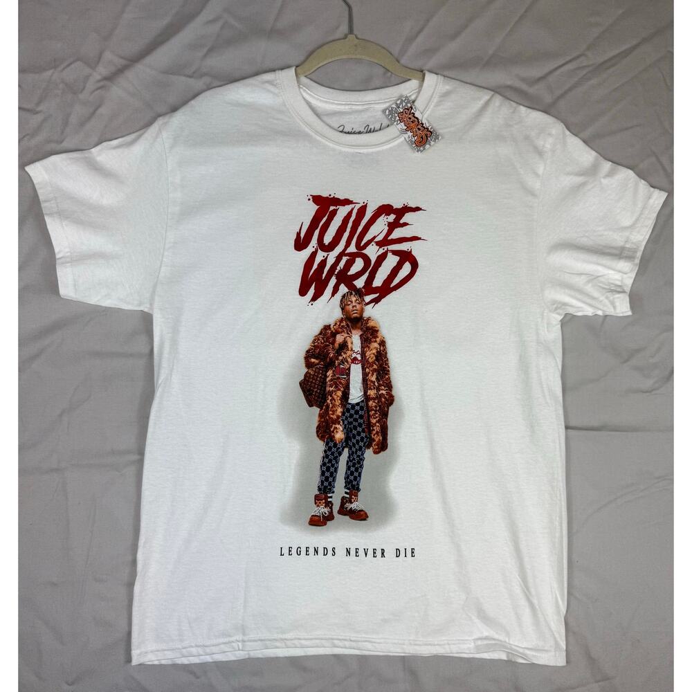 Juice World Men’s New White Tee Legends Never Die Hip Hop Rap Shirt - L